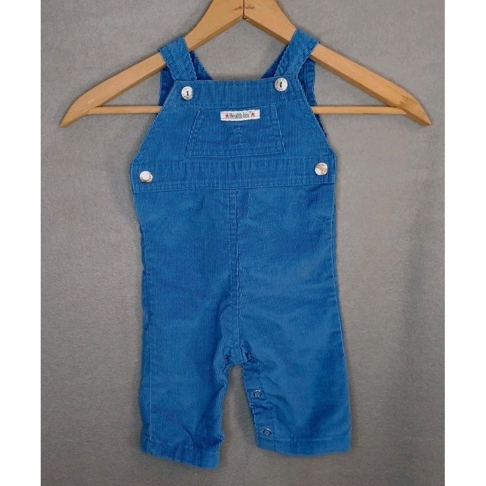 Health-Tex Blue‎ Corduroy Overalls Iinfant Solid Made In USA Logo Vintage